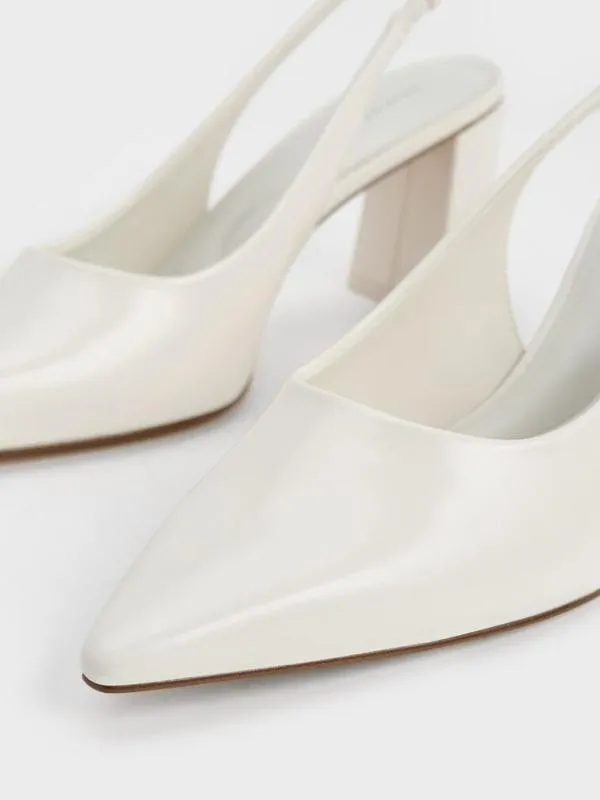 Women Teagan Elastane Trapeze Heel Slingback Pumps 8211 White CHARLES and KEITH Heels