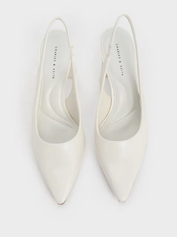 Women Teagan Elastane Trapeze Heel Slingback Pumps 8211 White CHARLES and KEITH Heels