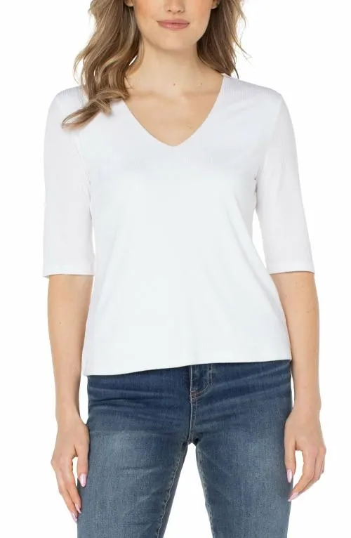 Women Tees Liverpool Los Angeles Double Layer Vneck Rib Knit Top Cream