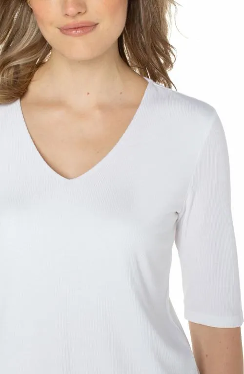 Women Tees Liverpool Los Angeles Double Layer Vneck Rib Knit Top Cream
