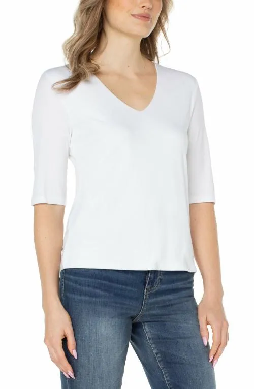 Women Tees Liverpool Los Angeles Double Layer Vneck Rib Knit Top Cream