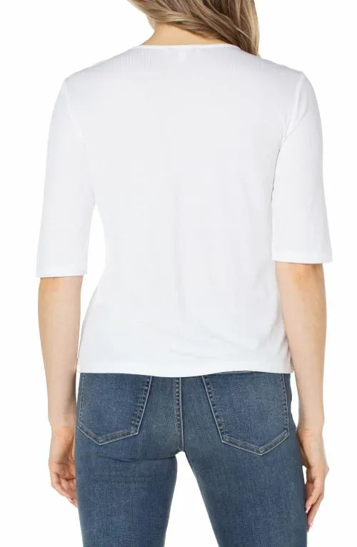 Women Tees Liverpool Los Angeles Double Layer Vneck Rib Knit Top Cream
