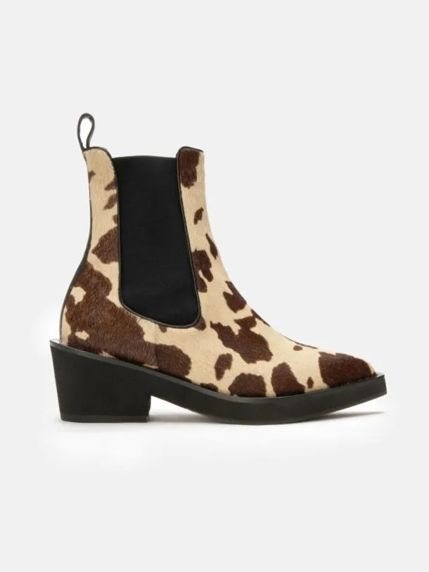 Women TEGAN Cow Print Clergerie Ankle Boots