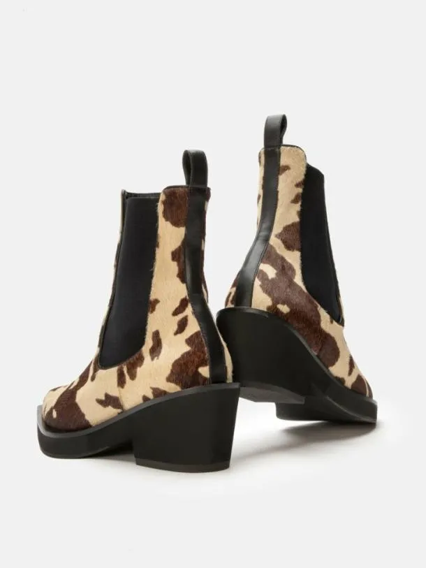 Women TEGAN Cow Print Clergerie Ankle Boots