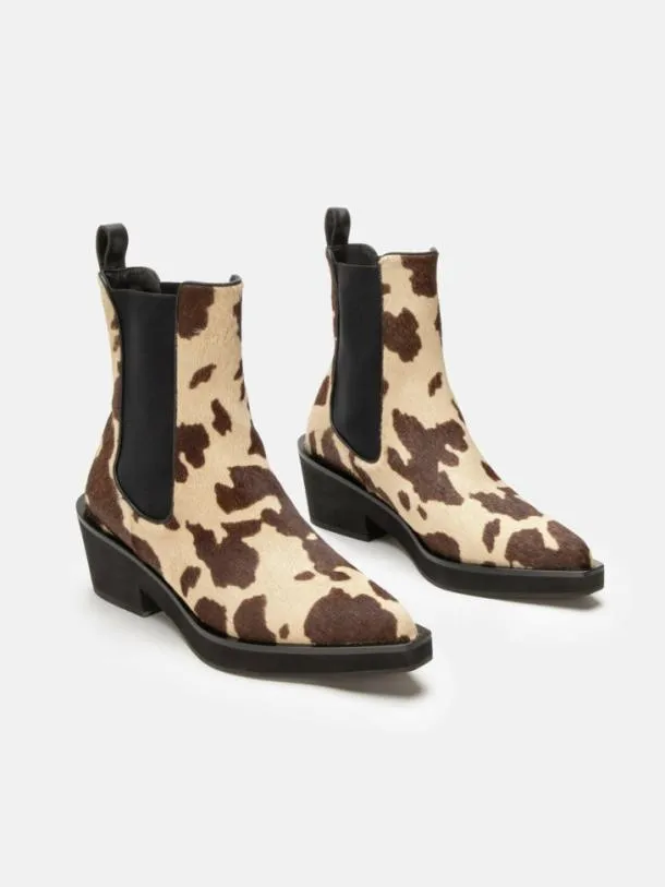 Women TEGAN Cow Print Clergerie Ankle Boots