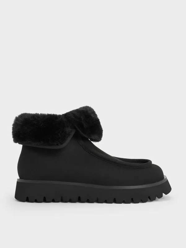 Women Textured FurLined RidgedSole Ankle Boots 8211 Black CHARLES and KEITH Boots Women Textured FurLined RidgedSole Ankle Boots 8211 Black CHARLES and KEITH Boots