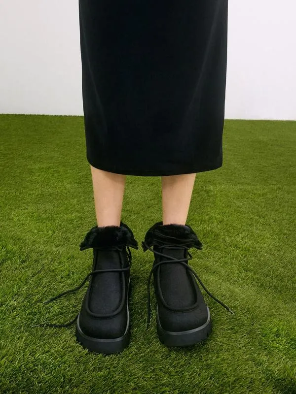 Women Textured FurLined RidgedSole Ankle Boots 8211 Black CHARLES and KEITH Boots