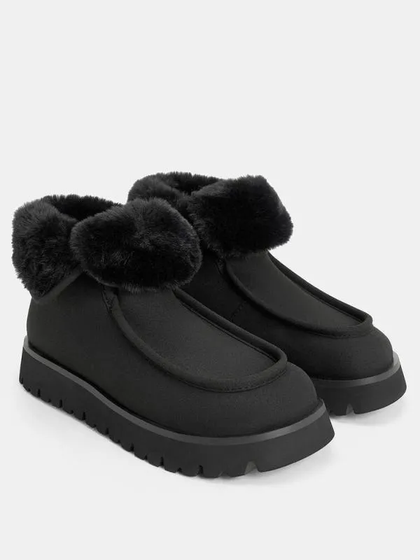 Women Textured FurLined RidgedSole Ankle Boots 8211 Black CHARLES and KEITH Boots