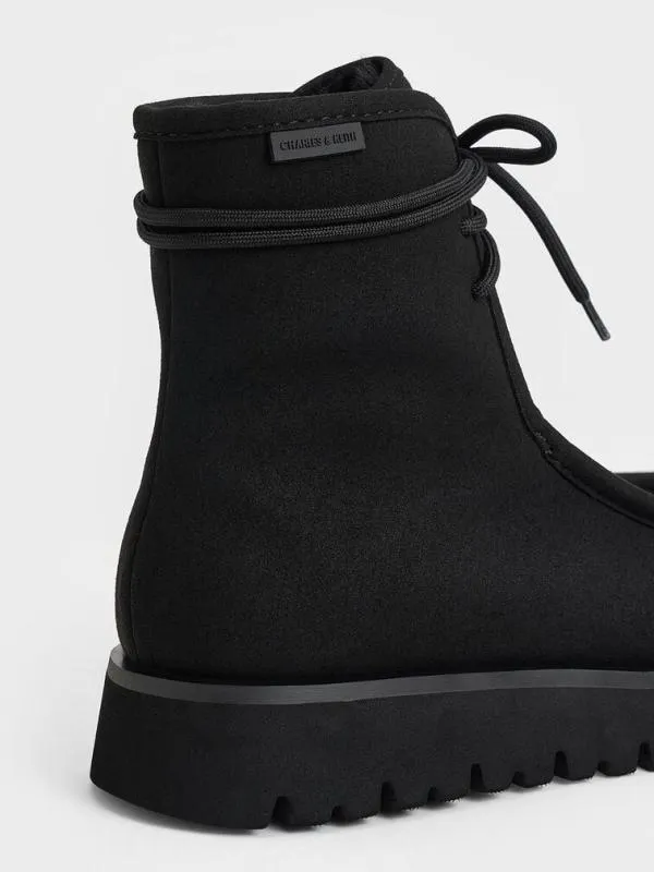 Women Textured FurLined RidgedSole Ankle Boots 8211 Black CHARLES and KEITH Boots