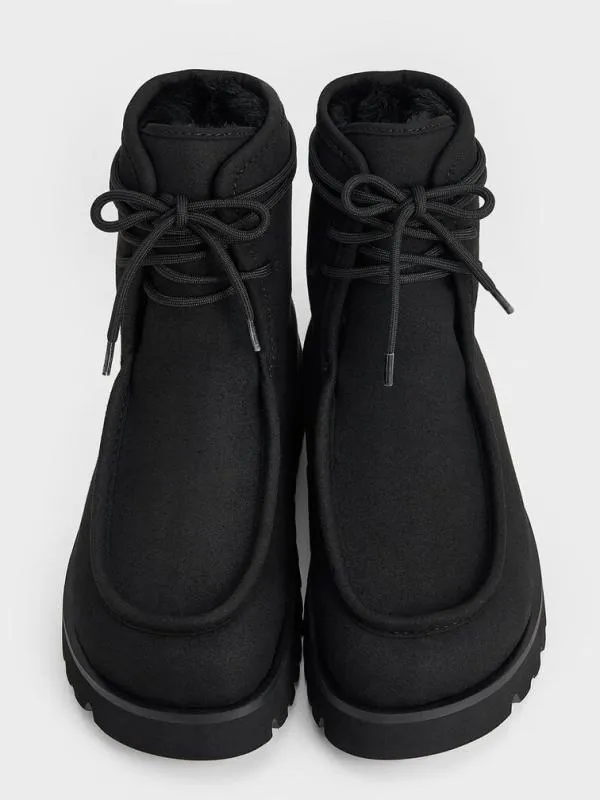 Women Textured FurLined RidgedSole Ankle Boots 8211 Black CHARLES and KEITH Boots