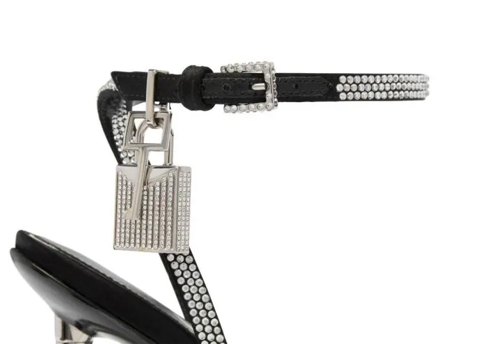 Women The Padlock Tom Ford Crystal Embellished Satin Padlock Pointy Naked Sandal Black Crystal
