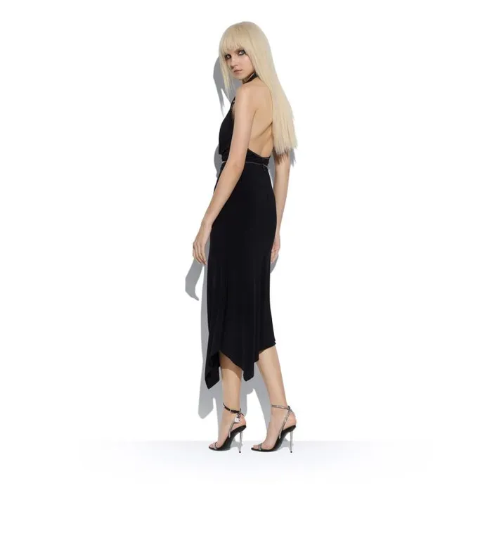Women The Padlock Tom Ford Crystal Embellished Satin Padlock Pointy Naked Sandal Black Crystal