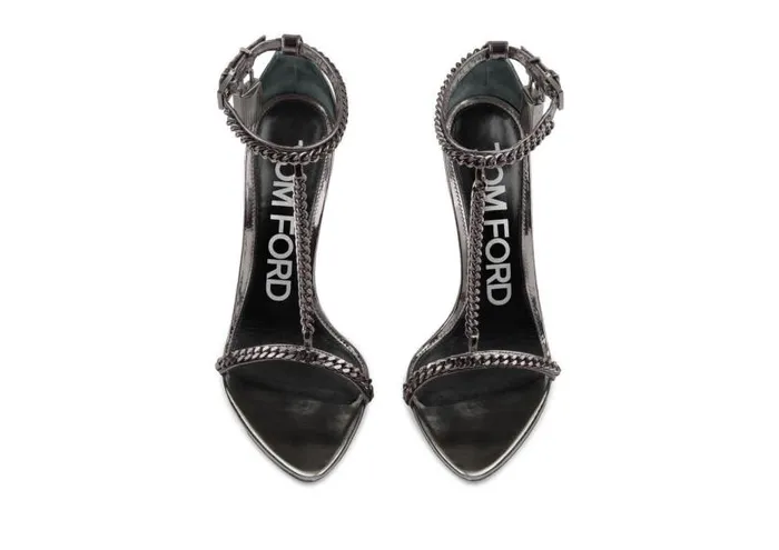 Women The Padlock Tom Ford Mirror Leather Padlock Chain Pointy Naked Sandal Gunmetal Women The Padlock Tom Ford Mirror Leather Padlock Chain Pointy Naked Sandal Gunmetal