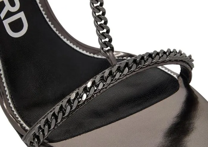 Women The Padlock Tom Ford Mirror Leather Padlock Chain Pointy Naked Sandal Gunmetal Women The Padlock Tom Ford Mirror Leather Padlock Chain Pointy Naked Sandal Gunmetal