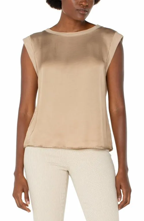 Women Tops Liverpool Los Angeles Sleeveless Woven Knit Top Champagne