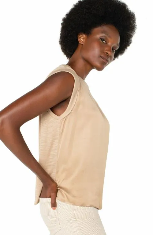 Women Tops Liverpool Los Angeles Sleeveless Woven Knit Top Champagne