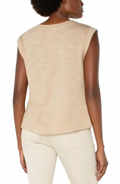 Women Tops Liverpool Los Angeles Sleeveless Woven Knit Top Champagne