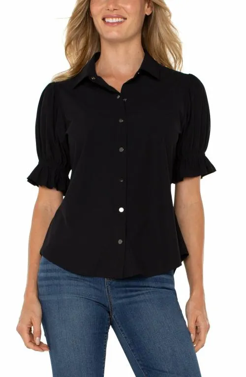 Women Tops Liverpool Los Angeles Snap Front Knit Shirt Black