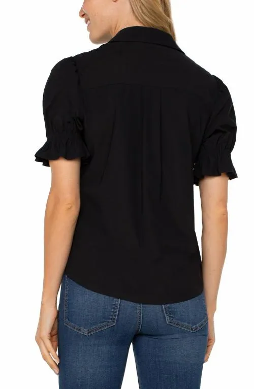 Women Tops Liverpool Los Angeles Snap Front Knit Shirt Black