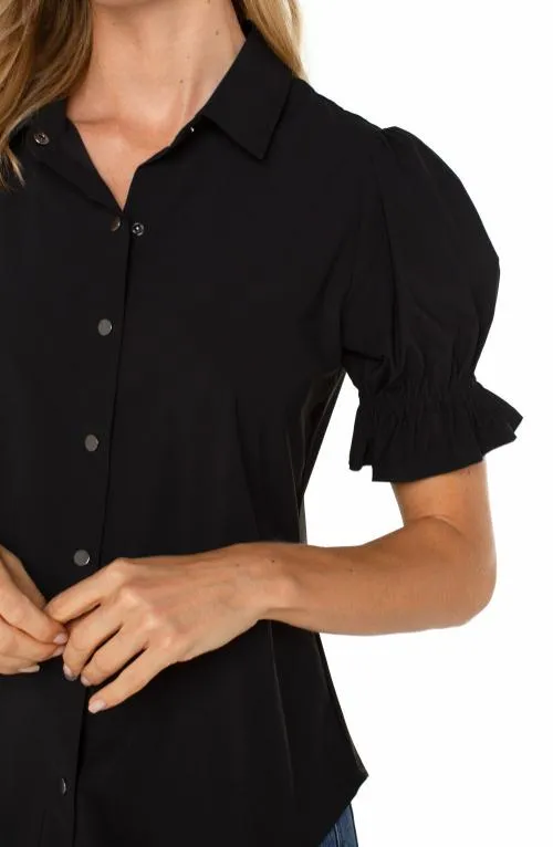 Women Tops Liverpool Los Angeles Snap Front Knit Shirt Black