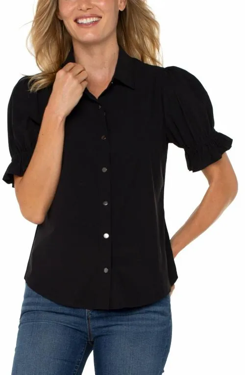 Women Tops Liverpool Los Angeles Snap Front Knit Shirt Black