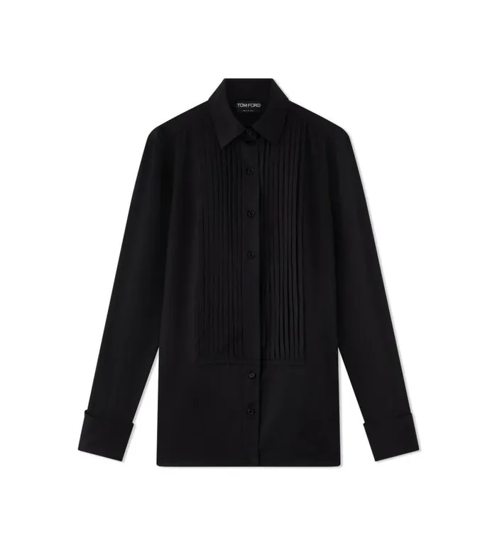 Women Tops Tom Ford Lyocell and Silk Plastron Shirt Black