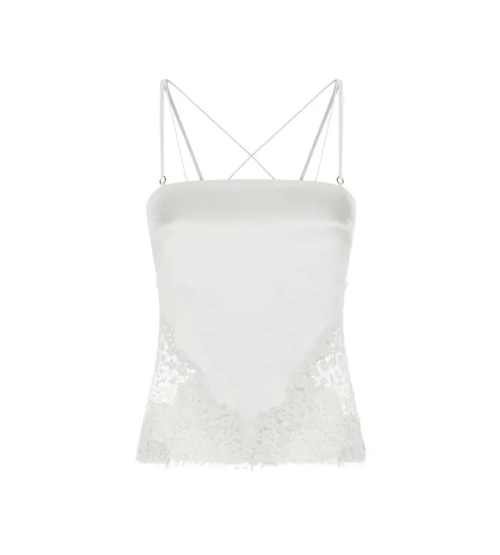 Women Tops Tom Ford Silk Satin Top With Lace Inserts Chalk