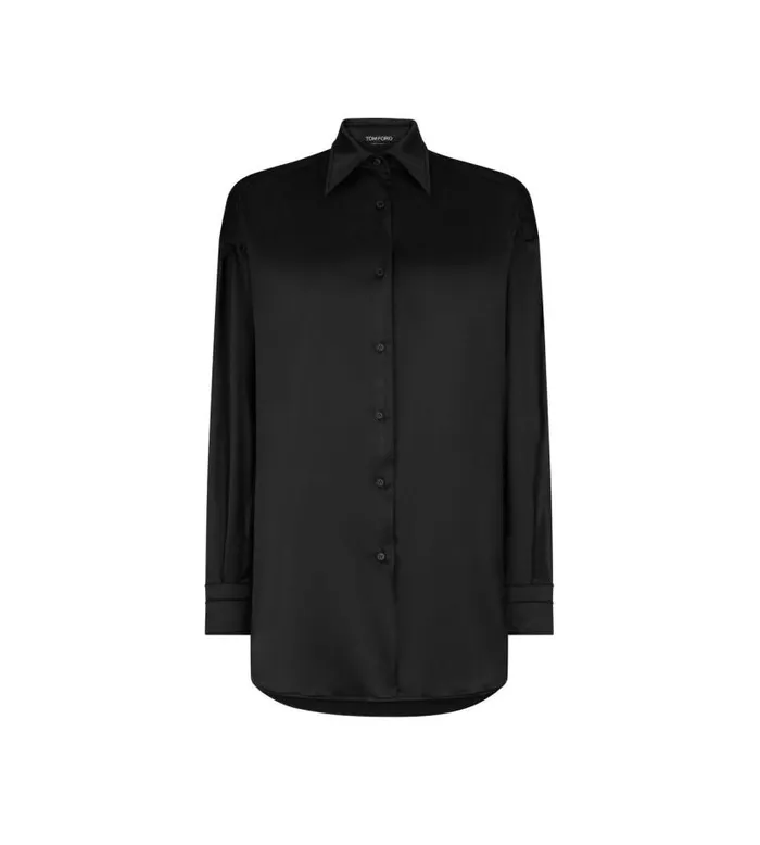 Women Tops Tom Ford Stretch Silk Satin Relaxed Fit Shirt Black