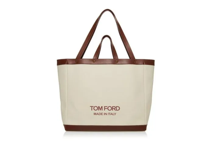 Women Totes Tom Ford Textured Canvas T Screw Medium Shopping Bag Off Whitecuoio Women Totes Tom Ford Textured Canvas T Screw Medium Shopping Bag Off Whitecuoio