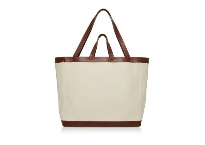 Women Totes Tom Ford Textured Canvas T Screw Medium Shopping Bag Off Whitecuoio Women Totes Tom Ford Textured Canvas T Screw Medium Shopping Bag Off Whitecuoio