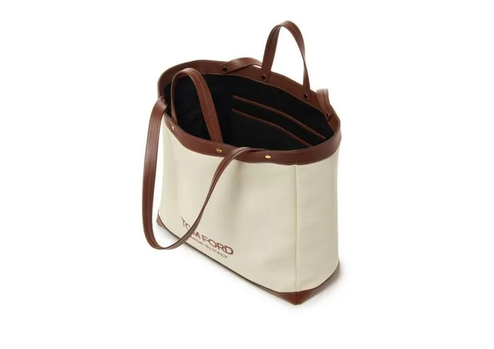 Women Totes Tom Ford Textured Canvas T Screw Medium Shopping Bag Off Whitecuoio Women Totes Tom Ford Textured Canvas T Screw Medium Shopping Bag Off Whitecuoio