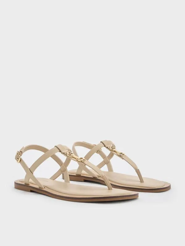 Women Trifina MetallicAccent Thong Sandals 8211 Taupe CHARLES and KEITH Sandals