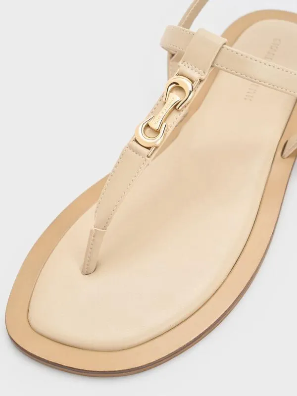Women Trifina MetallicAccent Thong Sandals 8211 Taupe CHARLES and KEITH Sandals