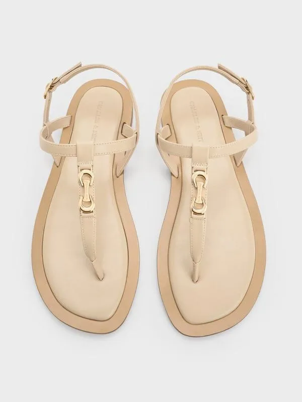 Women Trifina MetallicAccent Thong Sandals 8211 Taupe CHARLES and KEITH Sandals