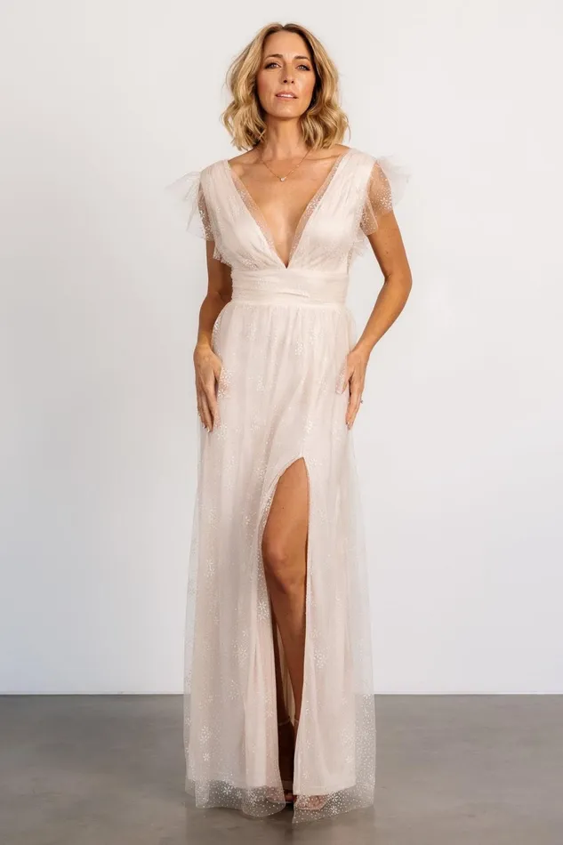 Women Tulle Styles Baltic Born Adalyn Shimmer Maxi Dress Champagne