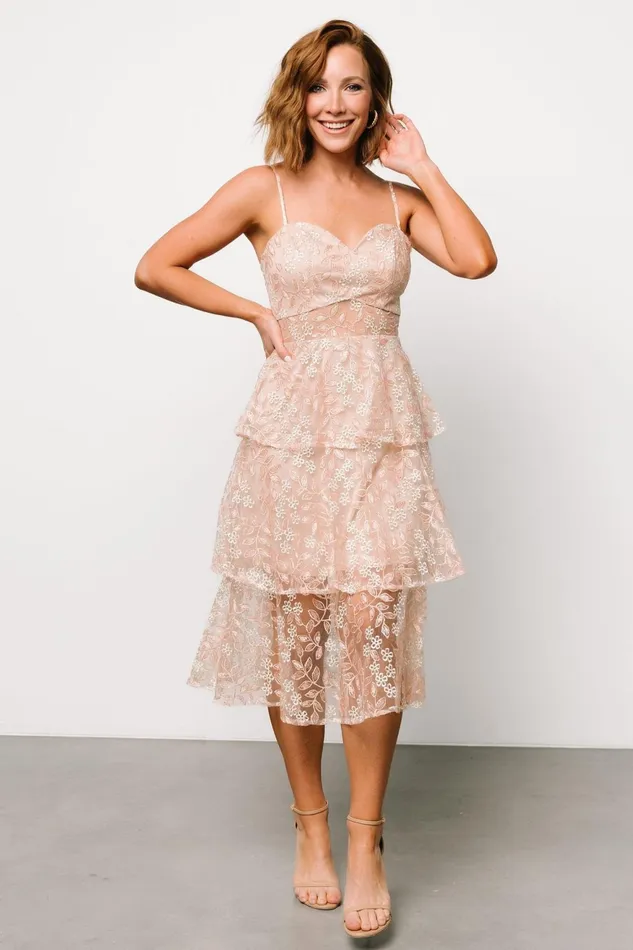 Women Tulle Styles Baltic Born Georgiana Embroidered Midi Dress Nude Rose