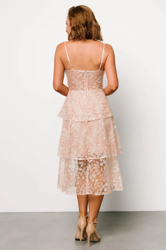Women Tulle Styles Baltic Born Georgiana Embroidered Midi Dress Nude Rose