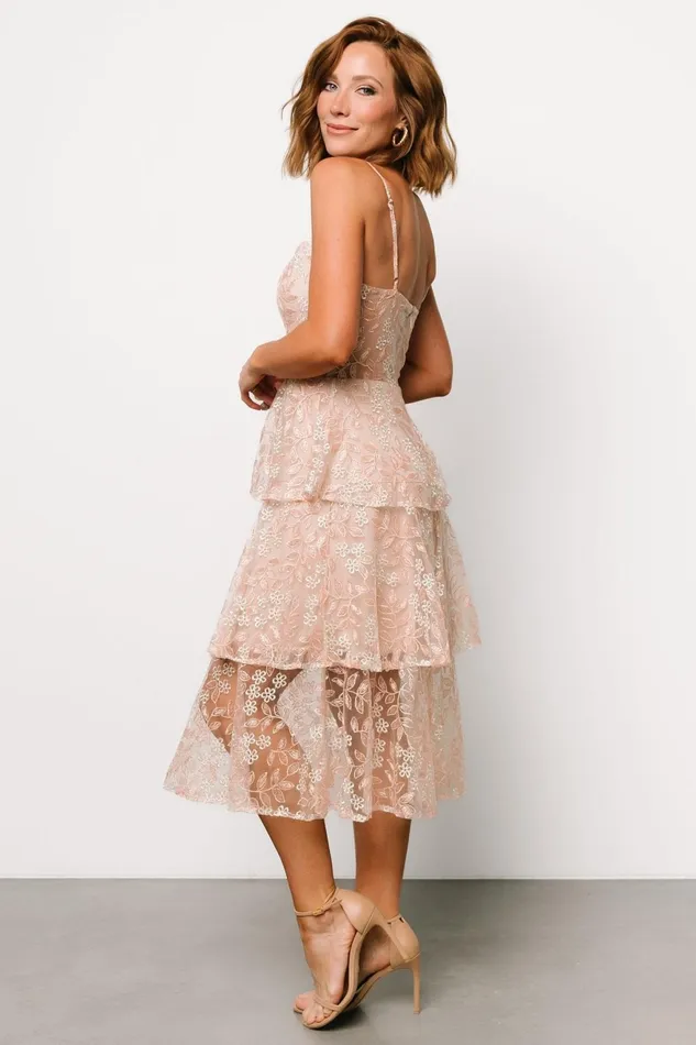 Women Tulle Styles Baltic Born Georgiana Embroidered Midi Dress Nude Rose