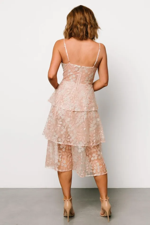 Women Tulle Styles Baltic Born Georgiana Embroidered Midi Dress Nude Rose