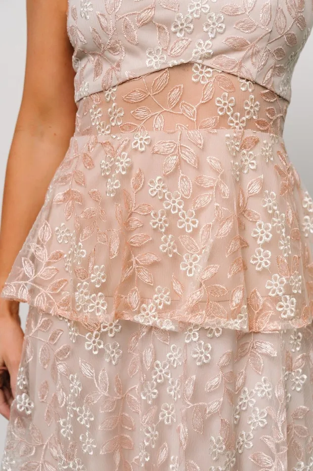 Women Tulle Styles Baltic Born Georgiana Embroidered Midi Dress Nude Rose