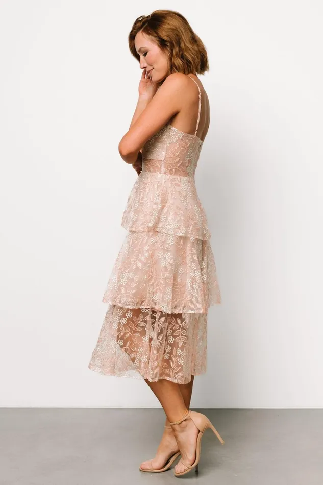 Women Tulle Styles Baltic Born Georgiana Embroidered Midi Dress Nude Rose