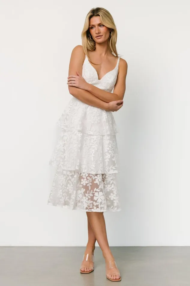 Women Tulle Styles Baltic Born Giavanna Tiered Midi Dress Off White Women Tulle Styles Baltic Born Giavanna Tiered Midi Dress Off White