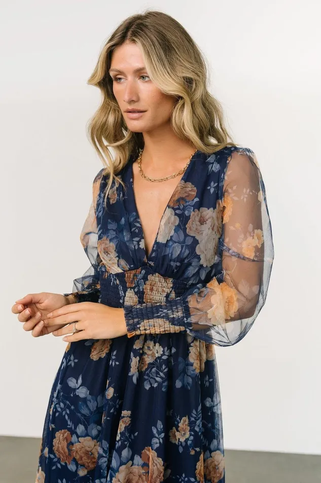 Women Tulle Styles Baltic Born Layla Tulle Maxi Dress Blue Golden Floral