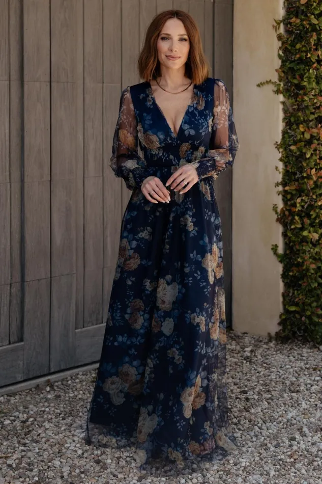 Women Tulle Styles Baltic Born Layla Tulle Maxi Dress Blue Golden Floral