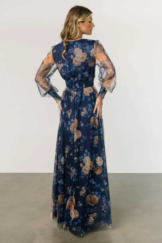 Women Tulle Styles Baltic Born Layla Tulle Maxi Dress Blue Golden Floral