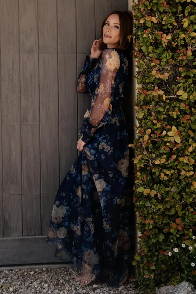 Women Tulle Styles Baltic Born Layla Tulle Maxi Dress Blue Golden Floral