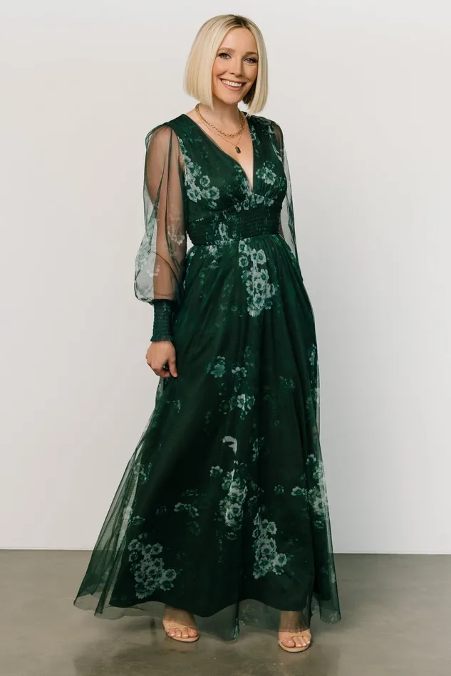 Women Tulle Styles Baltic Born Layla Tulle Maxi Dress Dark Green Multi