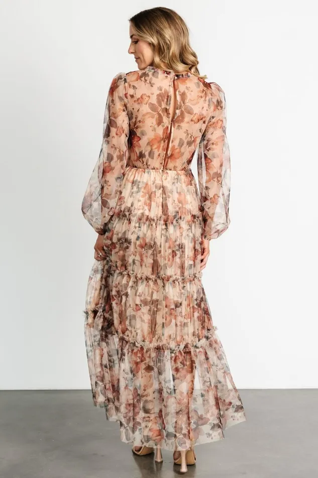 Women Tulle Styles Baltic Born Stephanie Tiered Maxi Dress Taupe Floral