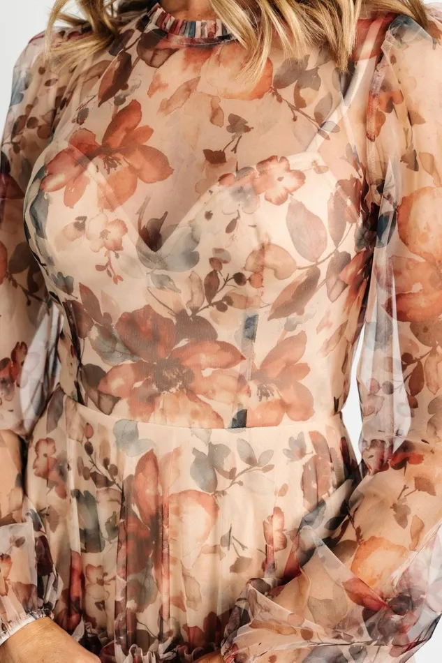Women Tulle Styles Baltic Born Stephanie Tiered Maxi Dress Taupe Floral