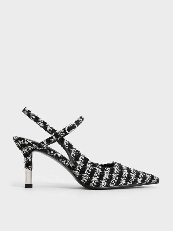 Women Tweed TwoTone Heel Slingback Pumps 8211 Black Textured CHARLES and KEITH Heels Women Tweed TwoTone Heel Slingback Pumps 8211 Black Textured CHARLES and KEITH Heels